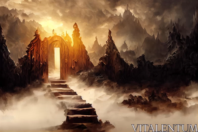 Captivating Stairway into an Otherworldly Realm | Atmospheric Landscape Paintings AI Image