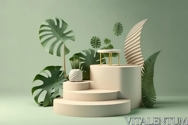 Futuristic Furniture and Green Plants: Abstract 3D Image AI Image