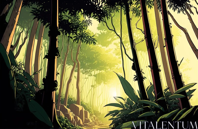 AI ART Illustration of a Jungle with Trees and Sunlight - Detailed Comic Book Art