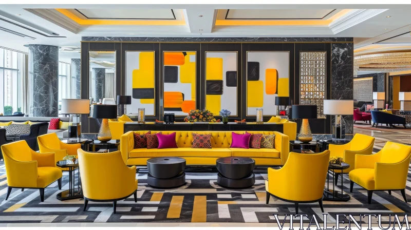 AI ART Luxurious Hotel Lobby with Contemporary Decor | Abstract Paintings