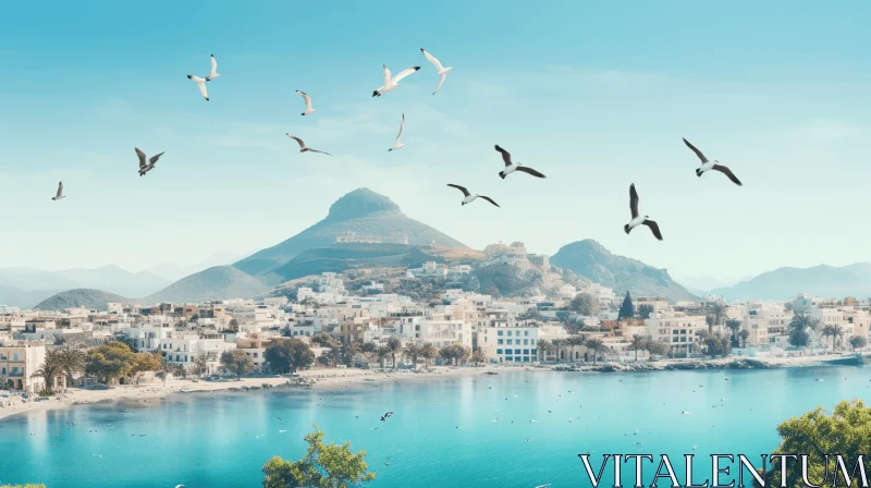 Captivating Town Amidst Majestic Mountains: A Nostalgic Mediterranean Landscape AI Image
