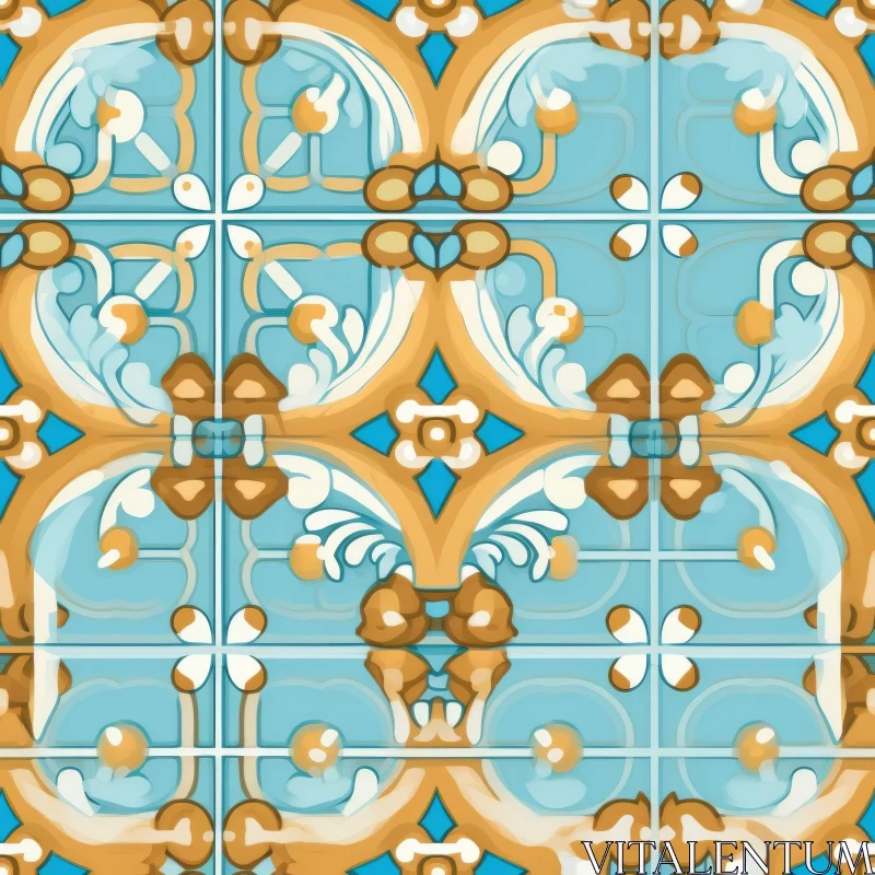AI ART Blue and Yellow Floral Tiles Seamless Pattern