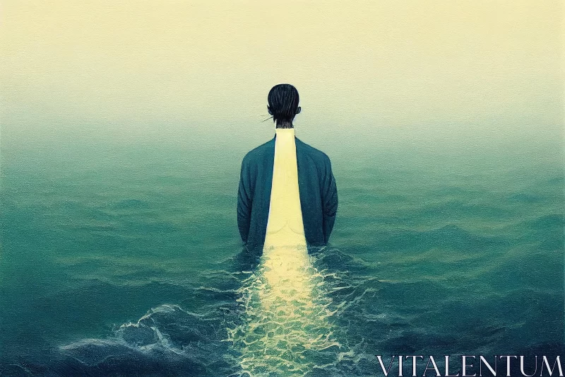 AI ART Captivating Artwork: Person in the Middle of the Sea | Pensive Stillness