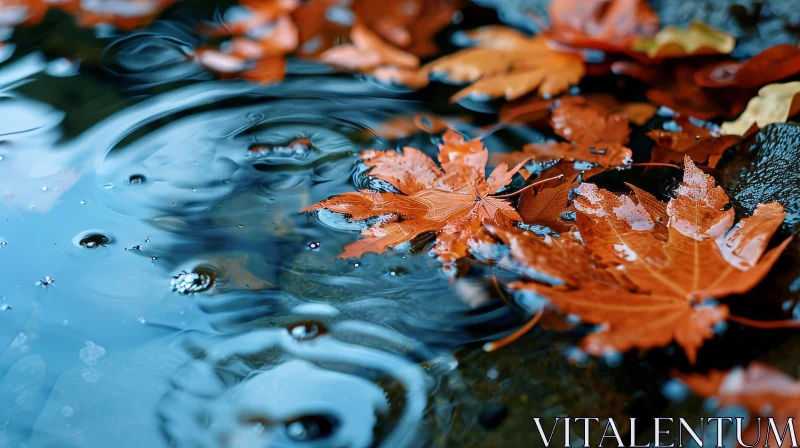 Close-Up of Autumn Leaves Floating on a Pond AI Image