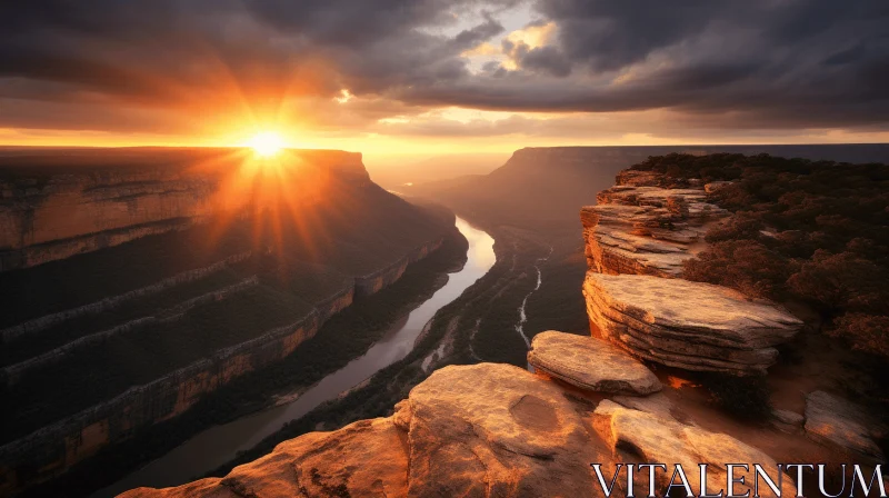 AI ART Mesmerizing Sunrise Over Canyon and River - Tranquil Landscape