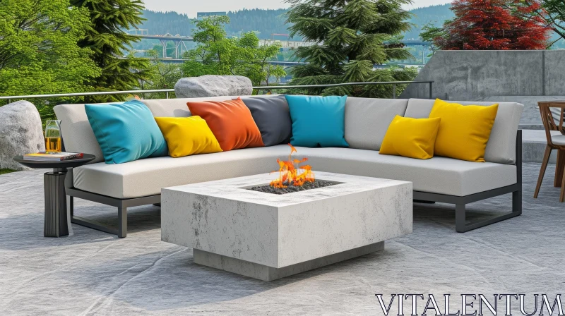 Modern Outdoor Seating Area with Fire Pit | Stylish and Serene AI Image