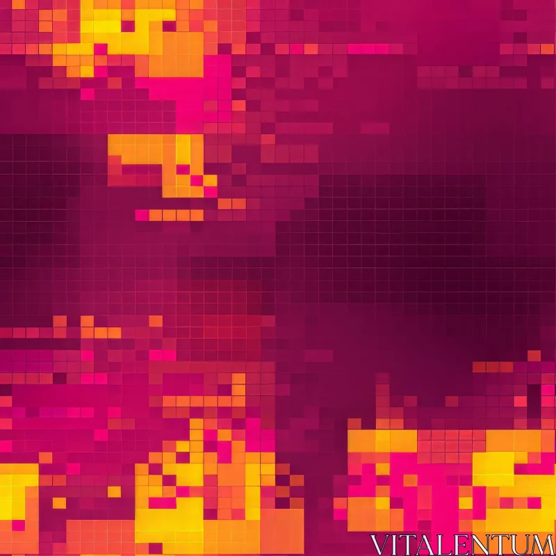 Pixelated Mosaic in Bright Pink, Orange, and Yellow AI Image