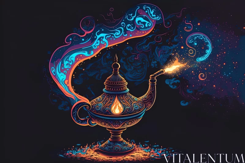 Captivating Colored Lamp: Oriental Design with Vibrant Flame AI Image