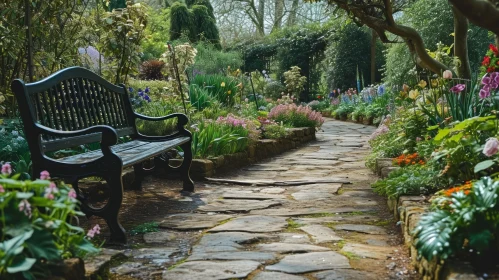 Enchanting Stone Path in a Lush Garden