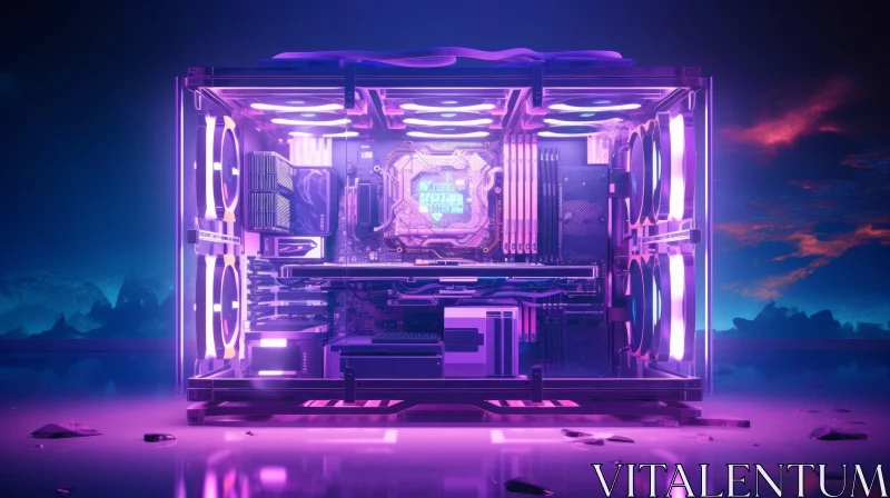 Fascinating 3D Computer Case Rendering with Purple Lights AI Image