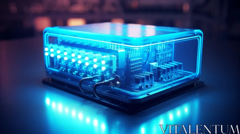Futuristic Glass Computer Case with Blue Light AI Image