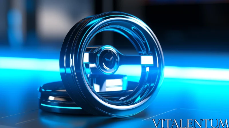 Futuristic Metal Steering Wheel - 3D Rendering AI Image
