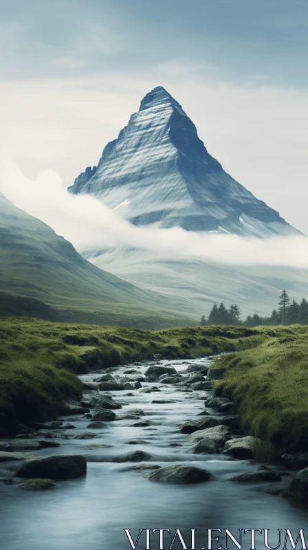 Majestic River and Mountain Landscape | Tranquil Nature Art AI Image
