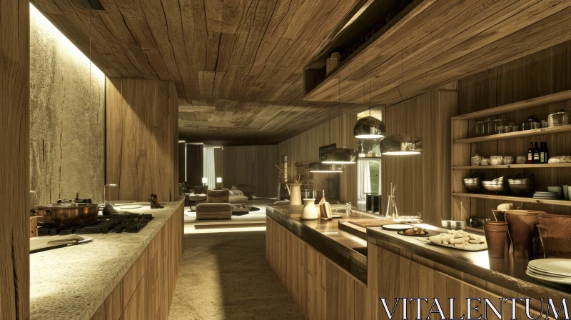 AI ART Modern Wooden Kitchen with Spacious Design and Elegant Art Pieces