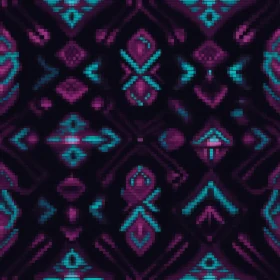 Pixelated Ikat Geometric Pattern in Purple, Blue, and Green
