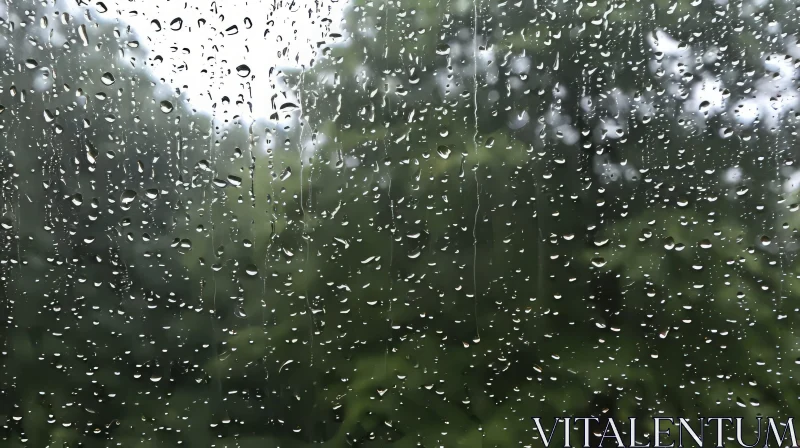 Raindrop-Covered Window Close-Up with Blurred Background AI Image