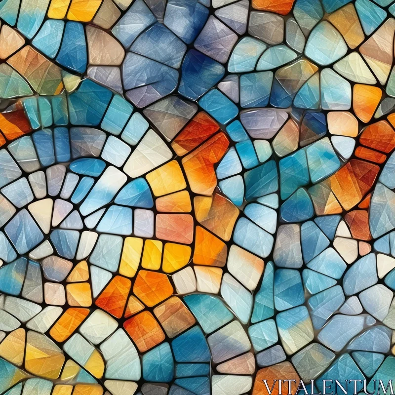 AI ART Blue and Green Mosaic Pattern - Unique Glass and Ceramic Design