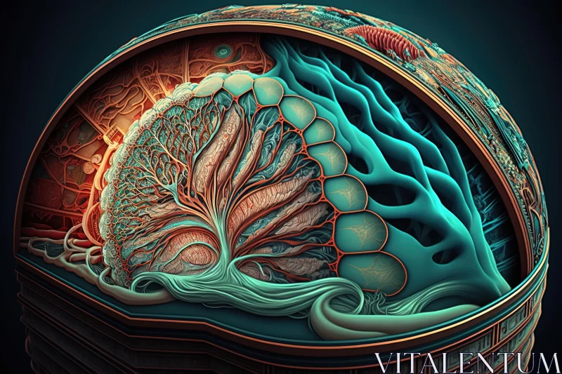 Captivating 3D Rendering of an Orange Eye with Blue Colors and Ridges AI Image