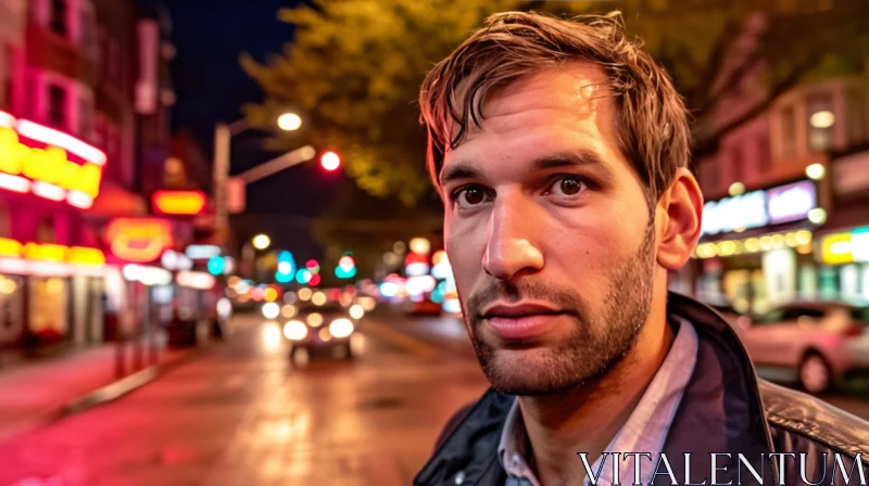 Captivating Portrait of a Confident Man | City Street Background AI Image