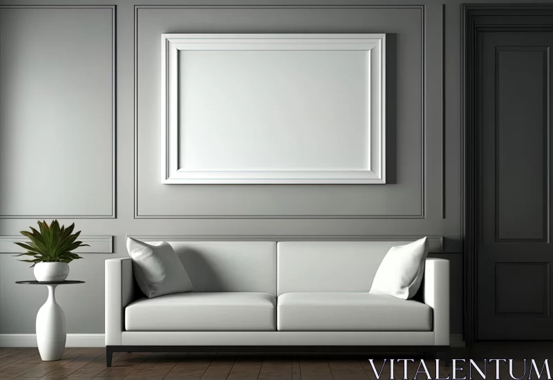 Captivating White Couch and Elegant Decor in a Grey Room AI Image