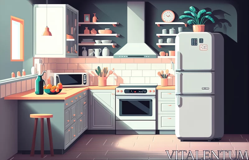 Colorful Pixel-Art Kitchen Illustration | Dreamlike Atmosphere AI Image