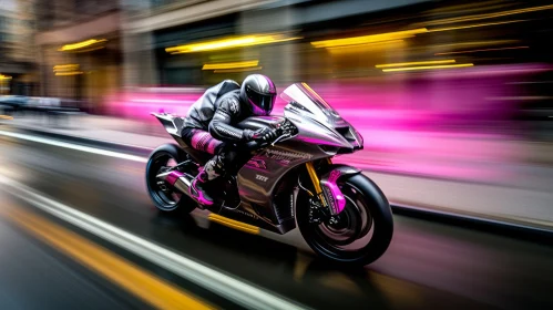 Urban Motorcycle Racing Scene - Man Riding Pink and Black Bike