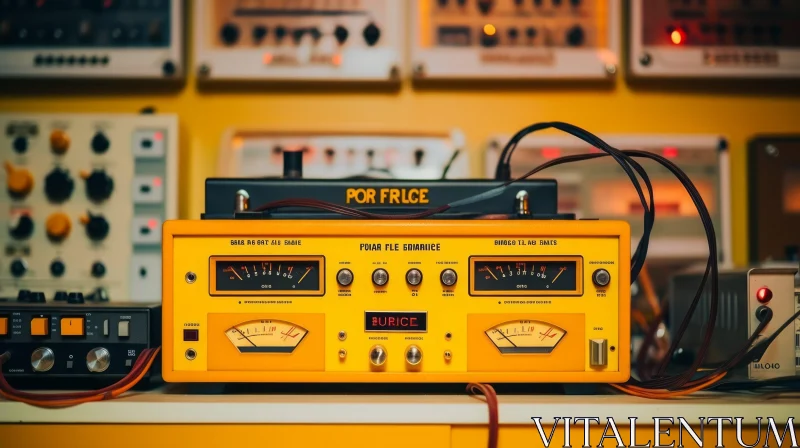 Vintage Yellow Audio Amplifier on White Table AI Image