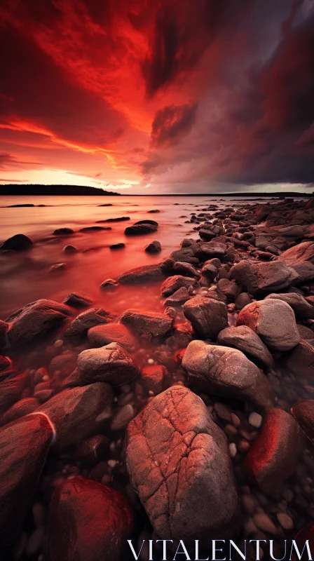 Captivating Red Sky Over Water: A Landscape Photography Masterpiece AI Image