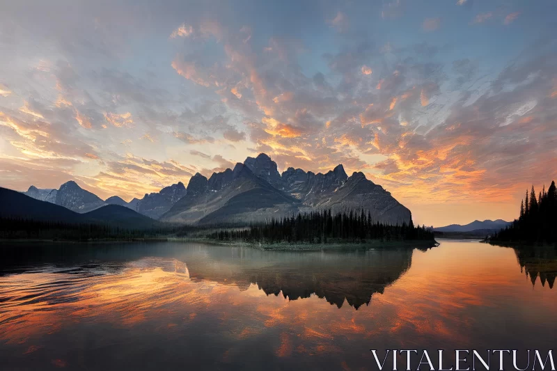 Captivating Sunrise Reflection in Water and Mountains | Photo-Realistic Landscapes AI Image
