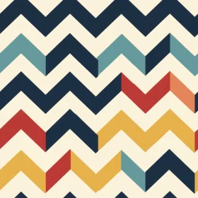 Chevron Zig Zag Pattern in Blue, Green, Red, Yellow on Beige Background