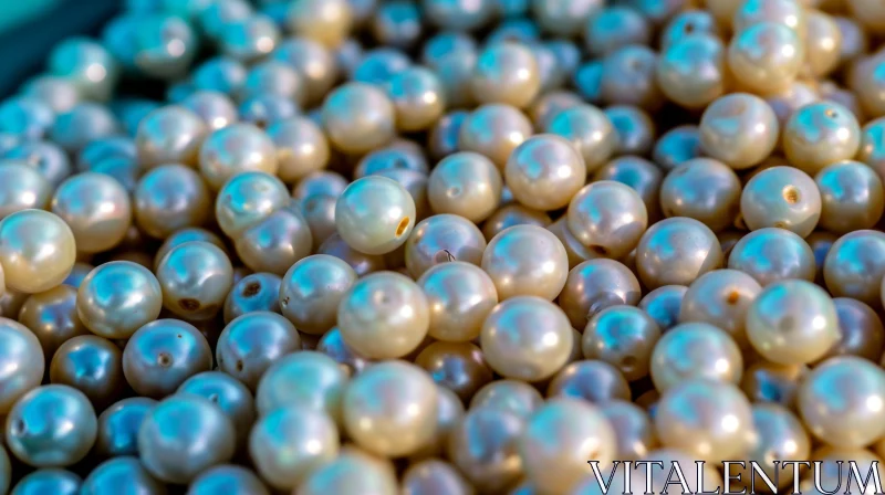 Close-up of Scattered White Pearls with Iridescent Sheen AI Image