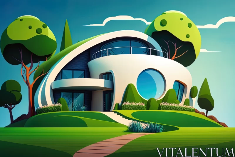 Colorful Cartoon Home in Futuristic Organic Landscape AI Image