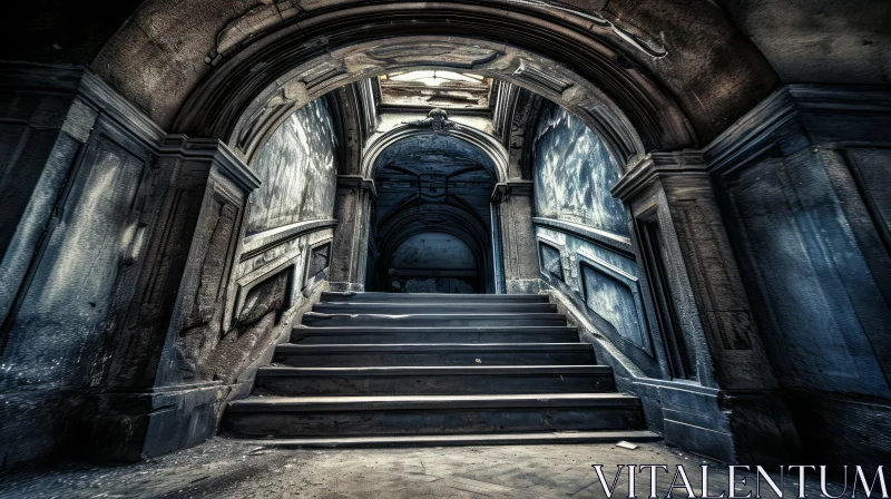 Eerie Grand Staircase in Abandoned Building AI Image