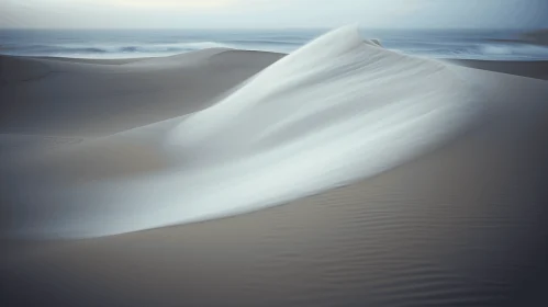 Ethereal Geometry: Serene Landscape of Sand Dunes and White Clouds