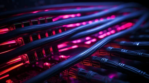 Futuristic Computer Server with Pink Cables