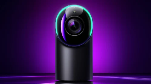 Futuristic Glowing Camera on Purple Background