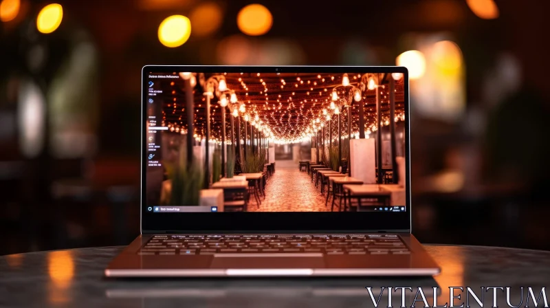 AI ART Modern Laptop on Marble Table with Illuminated Screen