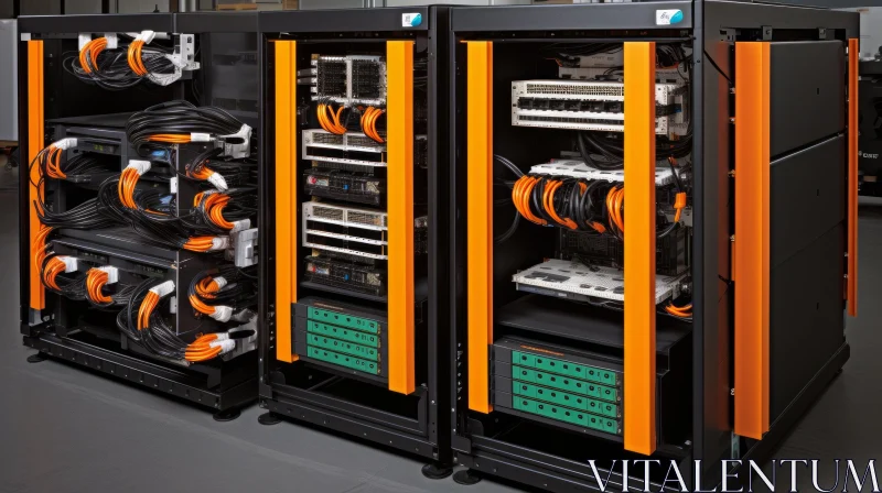 Server Racks Network Equipment Orange Cables AI Image