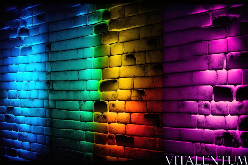 Vibrant Illumination: A Captivating Display of Colors on a Brick Wall AI Image