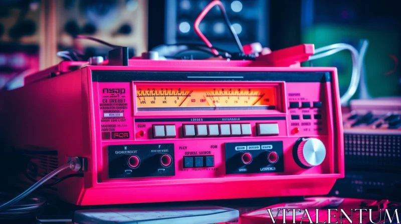 Vintage Pink Cassette Player on City Night Background AI Image