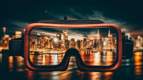 Virtual Reality Cityscape: Futuristic Headset and Modern City