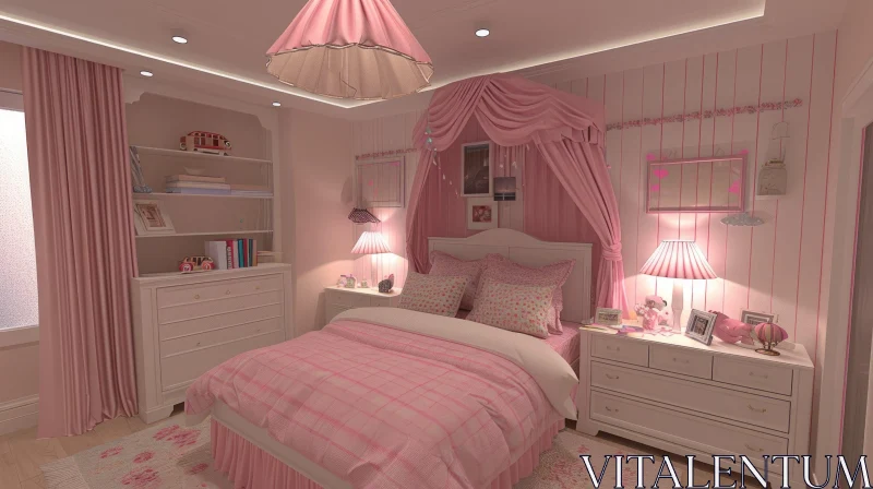 Charming and Bright Children's Room in Pink and White Colors AI Image