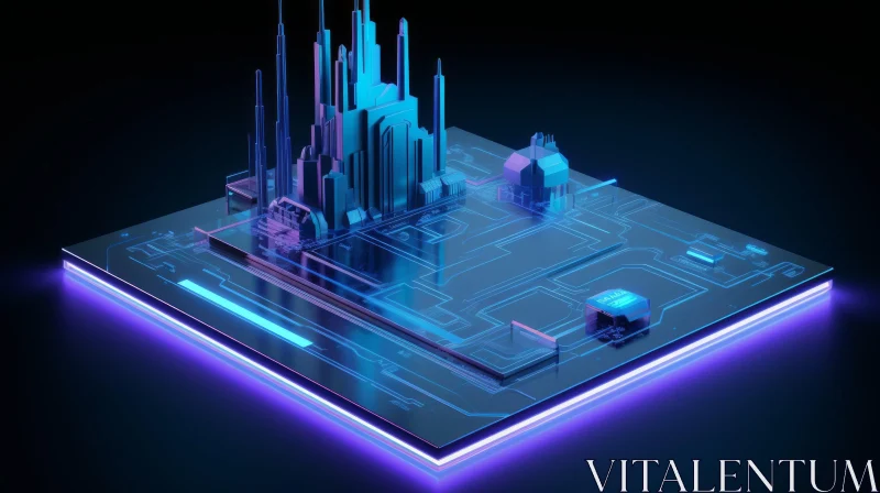 Futuristic Cityscape 3D Illustration - Neon Lights & Skyscrapers AI Image