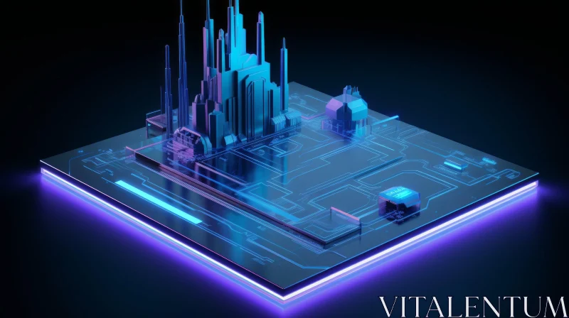 Futuristic Cityscape 3D Illustration - Neon Lights & Skyscrapers