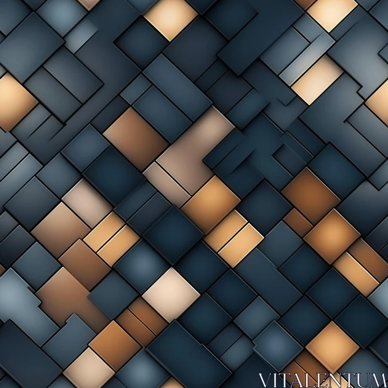 Modern Geometric Pattern - Blue and Brown Squares AI Image