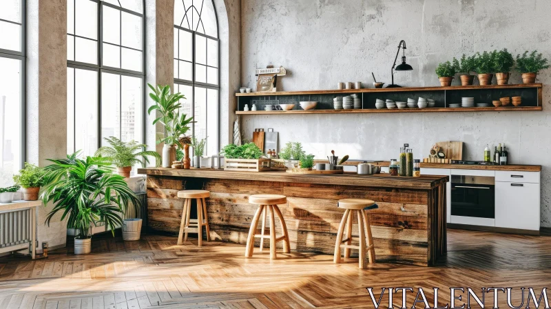 Modern Kitchen Design with Rustic Wooden Island AI Image