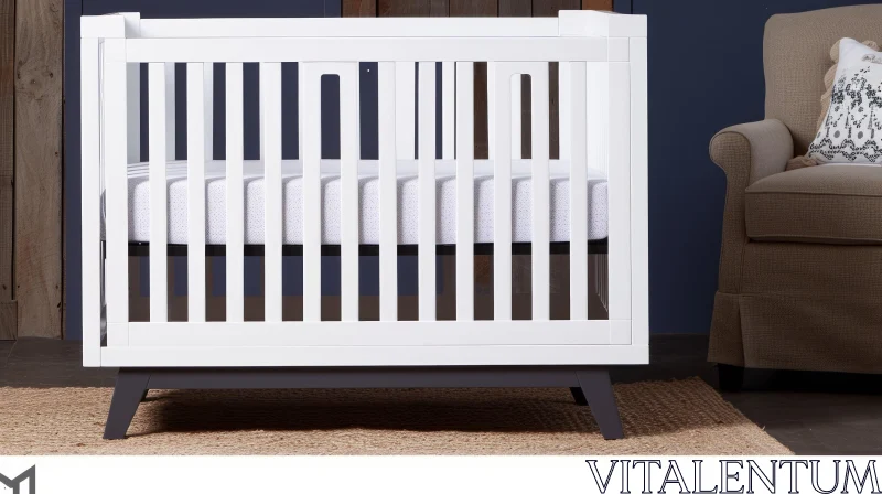 AI ART Modern Wood Crib on Jute Rug | Interior Photography