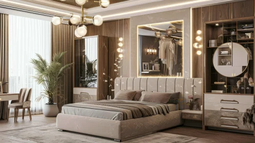 Opulent Bedroom with Luxurious Bed, Dressing Table, and Wardrobe