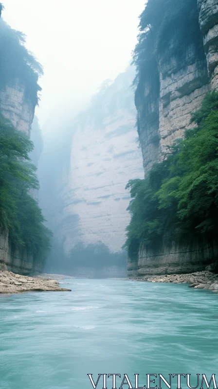 Serene Blue River in Northern China Style | Organic Stone Carvings AI Image