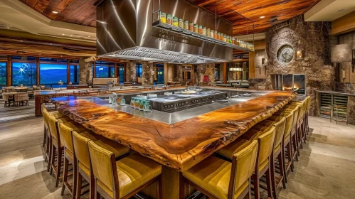 Stunning Modern Kitchen with Wooden Island and Mountain View